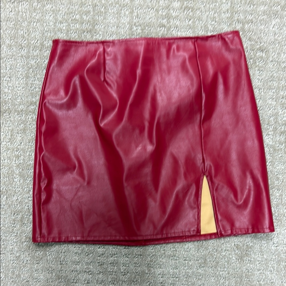 Red Faux Leather Skirt